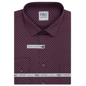 Pánská košile AMJ bavlněná, vínová s bílými kosočtverci VDB1514, dlouhý rukáv (regular + slim-fit + prodloužený slim-fit)