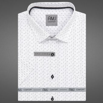 Pánská košile AMJ bavlněná, bílá vzorovaná VKSBR1364, krátký rukáv, slim fit, vel. 43