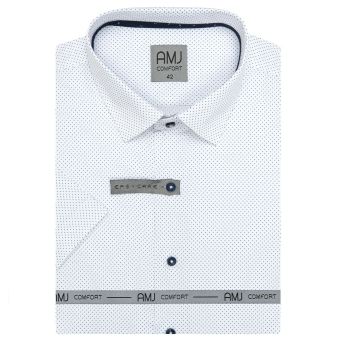 Pánská košile AMJ bavlněná, bílá s drobnými puntíky VKBR1229, krátký rukáv, (regular + slim fit)