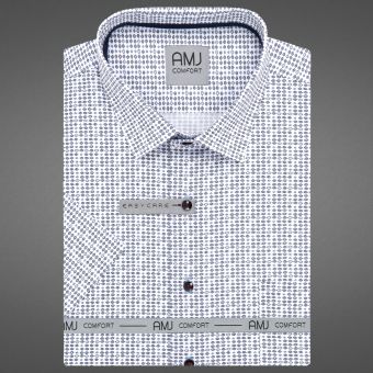 Pánská košile AMJ bavlněná, bílá s tmavě modrými kosočtverci, VKSBR1380, krátký rukáv, slim fit, vel. 42
