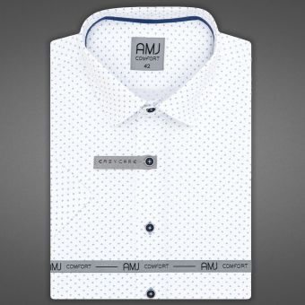 Pánská košile AMJ bavlněná, bílá s tečkovanými křížky VKBR1287, krátký rukáv, (regular + slim fit)