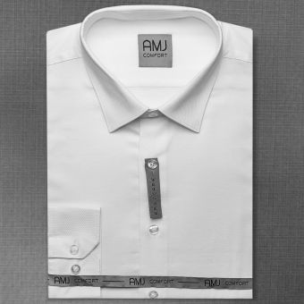 Pánská košile AMJ bavlněná, bílá s vetkávaným vzorem VDB1154, dlouhý rukáv (regular + slim-fit)