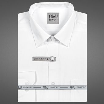Pánská košile AMJ bavlněná, bílá s vetkávaným vzorem VKB1154, krátký rukáv (regular + slim-fit)