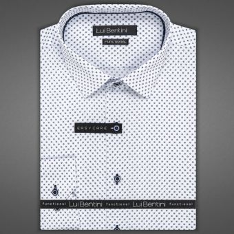 Pánská košile Lui Bentini FUNCTIONAL z lyocellu (na léto), bílá s tmavě modrými kolečky s tečkami LDF238, dlouhý rukáv, (regular + slim fit)