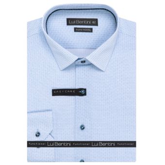 Pánská košile Lui Bentini FUNCTIONAL z lyocellu (na léto), světle modrá, čárkované kostky LDSF236, dlouhý rukáv, slim fit, vel. 42