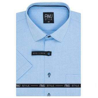 Pánská košile AMJ, světle modrá s vytkávaným síťovaným vzorem, VKR1290, krátký rukáv, (regular + slim fit)