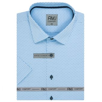Pánská košile AMJ bavlněná, světle modrá s křížky, VKSBR1286, krátký rukáv, slim fit, vel. 38