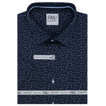 Pánská košile AMJ bavlněná, tmavě modrá smítka VKBR1366, krátký rukáv, slim fit, vel. 43