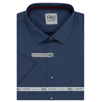 Pánská košile AMJ bavlněná, tmavě modrá s puntíky, VKSBR1359, krátký rukáv, slim fit, vel. 43