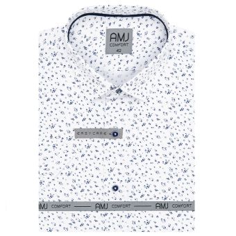 Pánská košile AMJ bavlněná, bílá se skvrnami VKBR1276, krátký rukáv, (regular + slim fit)