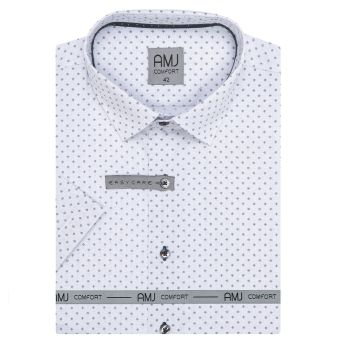 Pánská košile AMJ bavlněná, bílá s drobnými kytičkami VKBR1223, krátký rukáv, (regular + slim fit)