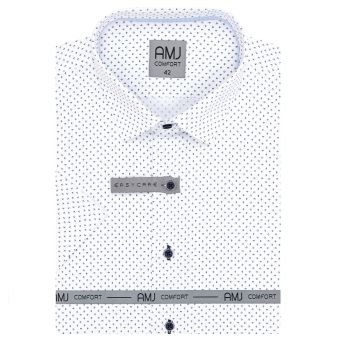 Pánská košile AMJ bavlněná, bílá puntíkovaná VKBR1288 krátký rukáv, (regular + slim fit)
