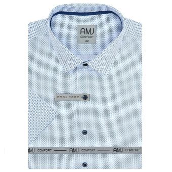 Pánská košile AMJ bavlněná, bílá s modrými čárkami VKBR1278, krátký rukáv, (regular + slim fit)