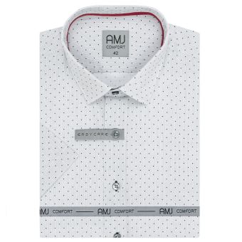 Pánská košile AMJ bavlněná, světle šedá puntíkovaná VKBR1281, krátký rukáv, (regular + slim fit)