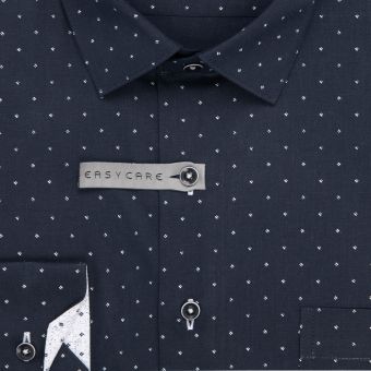 Pánská košile AMJ z lyocellu, tmavě modrá s bílými čárkami, VDER1424, dlouhý rukáv (regular + slim-fit)
