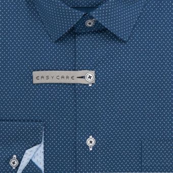 Pánská košile AMJ z lyocellu, modrá s bílými dvojtečkami, VDER1425, dlouhý rukáv (regular + slim-fit)