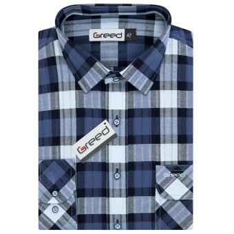 Pánská košile GREED sportovní, modro-bílé károvaná SD385, dlouhý rukáv, regular fit