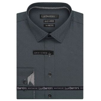 Pánská košile Lui Bentini, černo-šedá kostičkovaná LDS245, dlouhý rukáv, slim fit