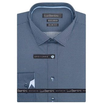 Pánská košile Lui Bentini, modrá puntíkovaná LDS250, dlouhý rukáv, slim fit
