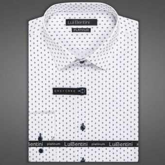 Luxusní pánská košile bavlněná se saténovou úpravou Lui Bentini PLATINUM, bílá s tmavě modrými kosočtverečky LDB240, dlouhý rukáv, (regular + slim fit)