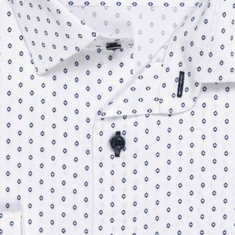 Luxusní pánská košile bavlněná se saténovou úpravou Lui Bentini PLATINUM, bílá s tmavě modrými kosočtverečky LDB240, dlouhý rukáv, (regular + slim fit)