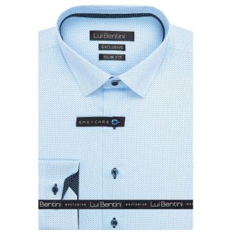 Pánská košile Lui Bentini, světle modrá puntíkovaná LDS242, dlouhý rukáv, slim fit
