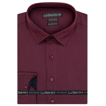 Pánská košile Lui Bentini, vínovo-černá vzorovaná LDS234, dlouhý rukáv, slim fit