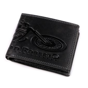 Pánská kožená motorkářská peněženka s RFID ochranou, 870349/26, černá-motorka, 9,5 x 15 x 3,5 cm