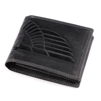 Pánská kožená motorkářská peněženka s RFID ochranou, 870349/28, černá-křídlo, matná 9,5 x 15 x 3,5 cm