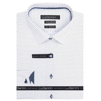 Pánská košile Lui Bentini, bílá puntíkovaná LDS248, dlouhý rukáv, slim fit