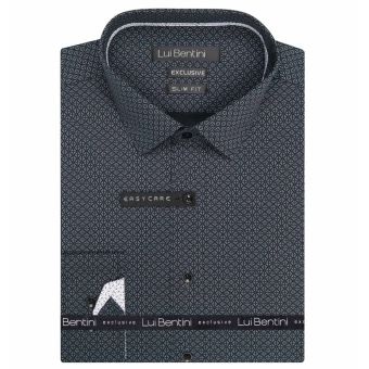 Pánská košile Lui Bentini, tmavě šedá síťovaná LDS249, dlouhý rukáv, slim fit