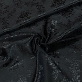 Podšívka polyesterová RASO POLY JACQUARD, černá s květinovým vzorem, š.140cm (látka v metráži)