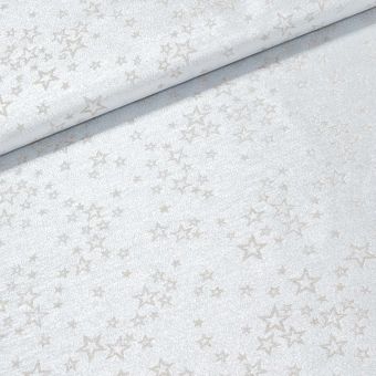 Polyesterové plátno s teflonovou úpravou / ubrusovina vánoční ESTER 2 oboustranná, hvězdičky, béžová / stříbrná, š.190cm (látka v metráži)