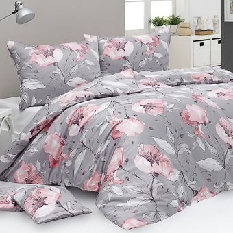 Povlečení Matějovský AMABEL, růžové květy na šedé (více rozměrů, materiálů)