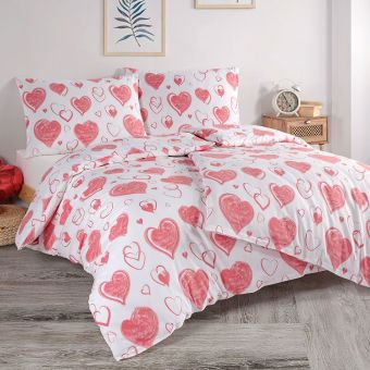 Povlečení PINK LOVE, růžové srdce, bavlna hladká, 140x200cm + 70x90cm 
