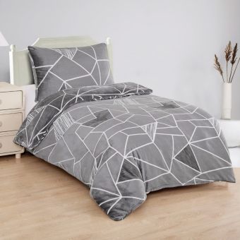 Povlečení TRIANGULO ŠEDÉ, geometrický vzor, mikroflanel, 140x200cm + 70x90cm