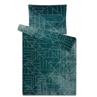 Povlečení VEČER DOMA  mikroflanel, geometrický vzor, tmavě zelené 140x200cm + 70x90cm