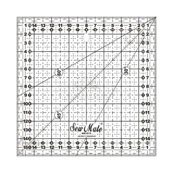 Rastrové pravítko na patchwork, látky DONWEI M1616 BK, černý popis, 16x16cm