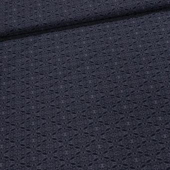 Šatovka směsová 2826 B,  modrá, černý žakárový vzor, š.140cm (látka v metráži)