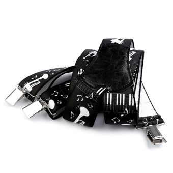 Šle unisex HUDEBNÍ - NOTY A NÁSTROJE, délka 120cm, šíře 4cm, tvar Y, černé, 650328/04