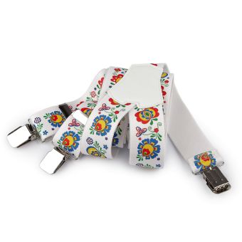 Šle pánské FOLKLOR BÍLÁ, délka 120cm, šíře 4cm, tvar Y, květinový vzor, 650363/05