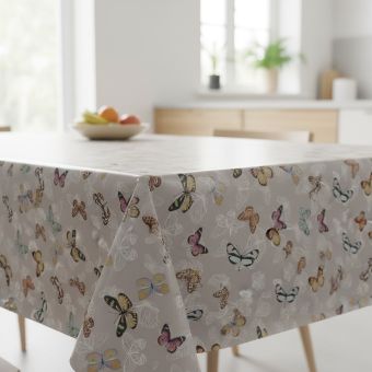 Ubrus PVC s textilním podkladem 607-1, barevní motýli, šedá, š.140cm (metráž)