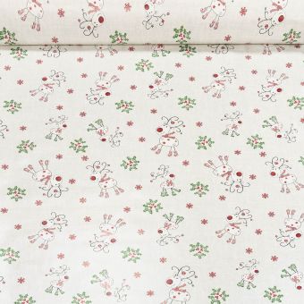 Ubrus PVC s textilním podkladem vánoční N4B/01 sobíci na béžovém žíhání, š.140cm (metráž)