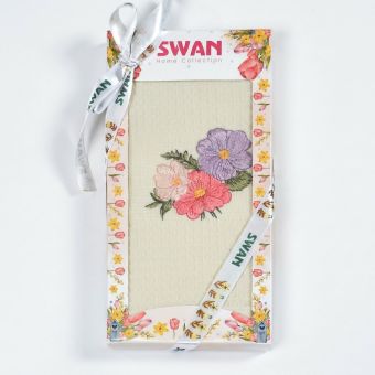 Utěrka SWAN 86 vaflová vyšívaná, dárkové balení, pestré květy na smetanové, 1 kus 50x70cm