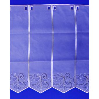 Voálová vitrážová záclona V409 vyšívaný černošedý ornament, s bordurou, bílá (více výšek, v metráži)