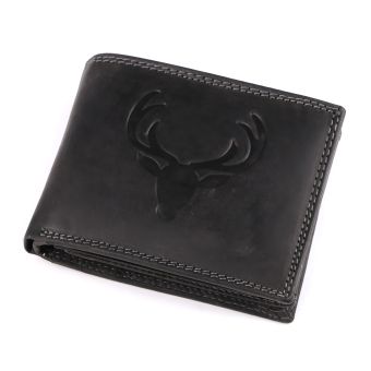 Pánská kožená myslivecká peněženka s RFID ochranou, 870349/21, černá - jelen, matná, 9,5 x 15 x 3,5 cm