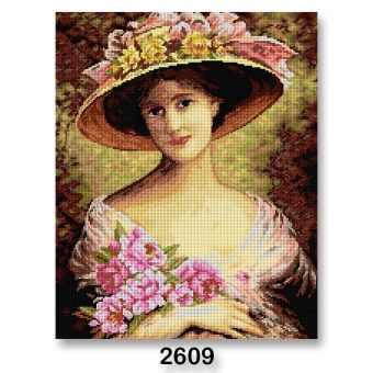 Vyšívací předloha, obrázek na vyšívání 70242/2609, dáma v klobouku, hnědá, 40x50cm