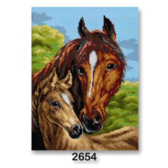 Vyšívací předloha, obrázek na vyšívání 70243/2654, koně 1, hnědá, 30x40cm