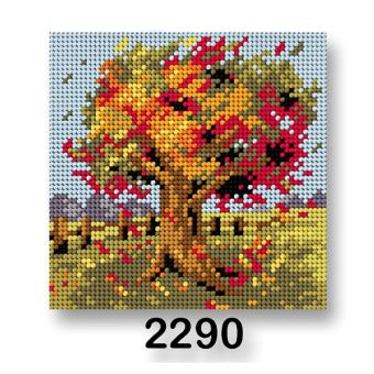 Vyšívací předloha, obrázek na vyšívání 70244/2290, strom podzim, červeno-zelená, 15x15cm