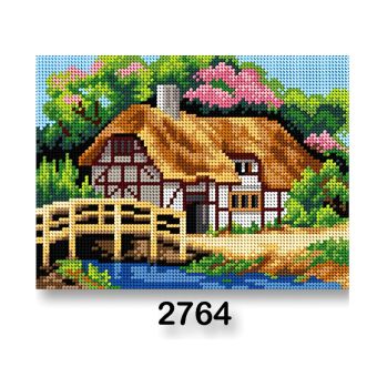 Vyšívací předloha, obrázek na vyšívání 70246/2764, dům jaro 2, hnědo-zelená, 18x24cm